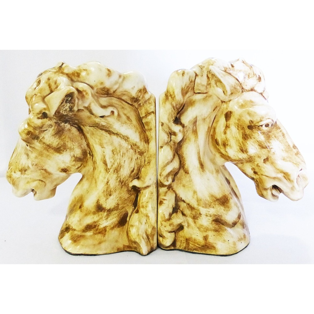 Vtg bookend horses ceramic office décor farmhouse equestrian animal‎